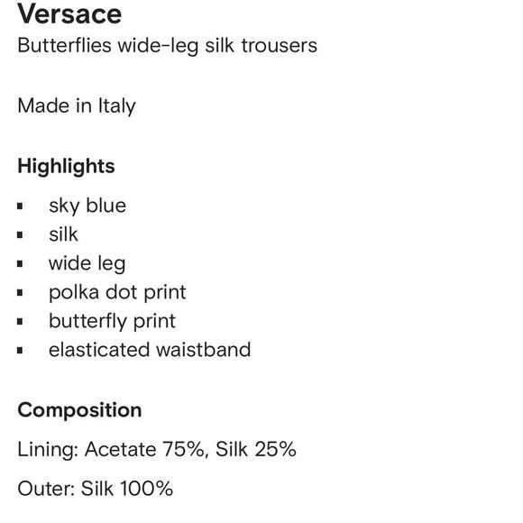 Versace Pants IT 40 US 4 Blue Butterflies Polka Dot Silk Wide-Leg NWT $1,825 - Picture 16 of 16